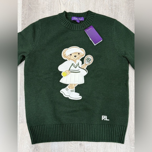 Ralph Lauren Purple Label Tennis Bear Cashmere Pullover Sweater Woman Size Large - Picture 2 of 7